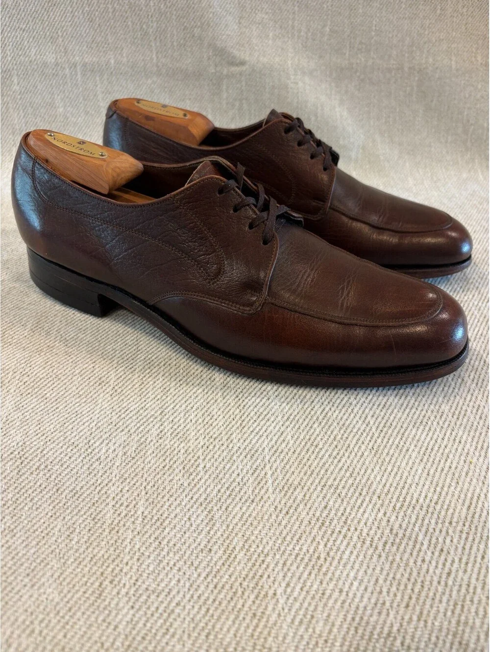 Vintage Florsheim Imperial Derby Shoes Mens 9.5 B Brown Leather Apron Toe